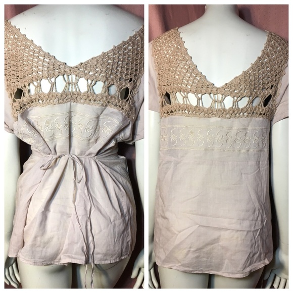 Boho Crochet Beachy Drawstring Top Blouse - Picture 4 of 8